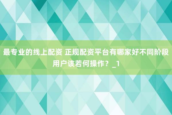 最专业的线上配资 正规配资平台有哪家好不同阶段用户该若何操作？_1