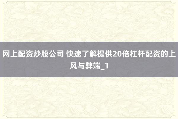 网上配资炒股公司 快速了解提供20倍杠杆配资的上风与弊端_1