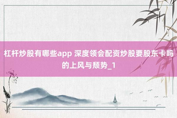 杠杆炒股有哪些app 深度领会配资炒股要股东卡吗的上风与颓势_1