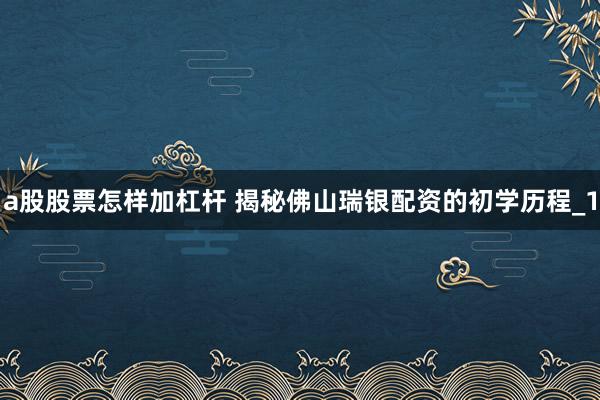 a股股票怎样加杠杆 揭秘佛山瑞银配资的初学历程_1