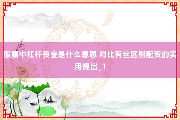 股票中杠杆资金是什么意思 对比有丝区别配资的实用提出_1