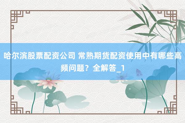 哈尔滨股票配资公司 常熟期货配资使用中有哪些高频问题？全解答_1