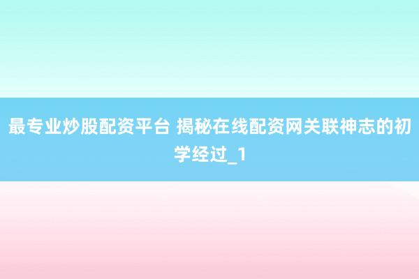 最专业炒股配资平台 揭秘在线配资网关联神志的初学经过_1