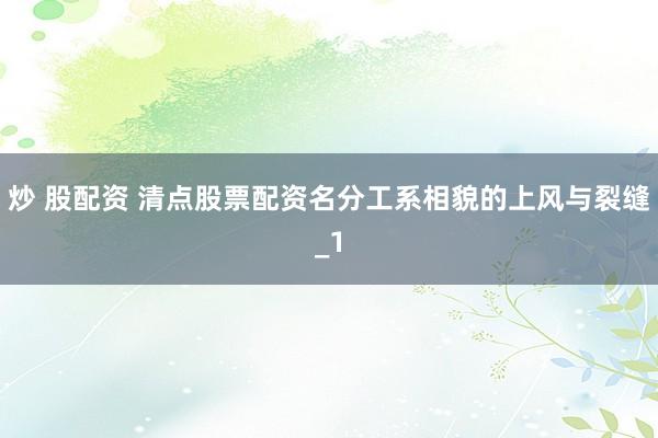 炒 股配资 清点股票配资名分工系相貌的上风与裂缝_1