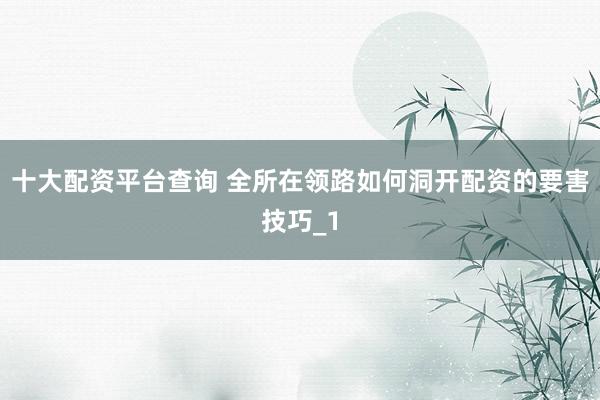 十大配资平台查询 全所在领路如何洞开配资的要害技巧_1