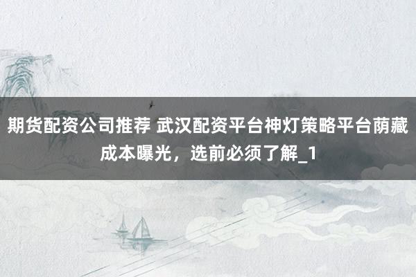 期货配资公司推荐 武汉配资平台神灯策略平台荫藏成本曝光，选前必须了解_1