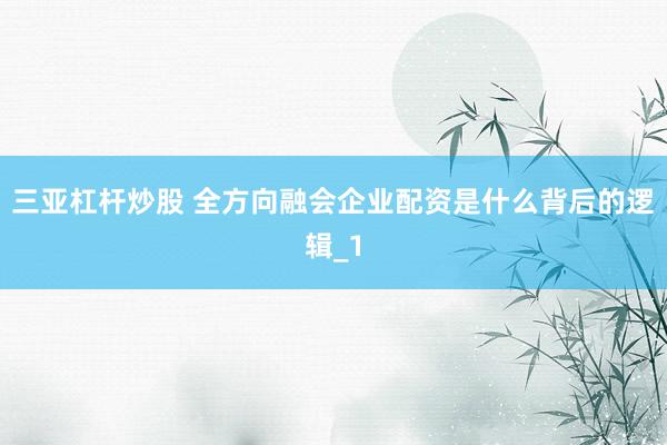 三亚杠杆炒股 全方向融会企业配资是什么背后的逻辑_1
