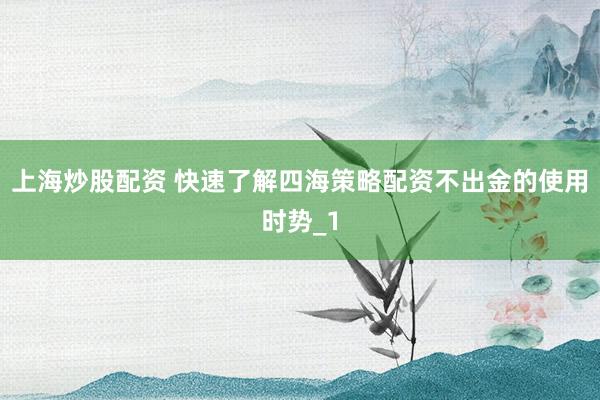上海炒股配资 快速了解四海策略配资不出金的使用时势_1