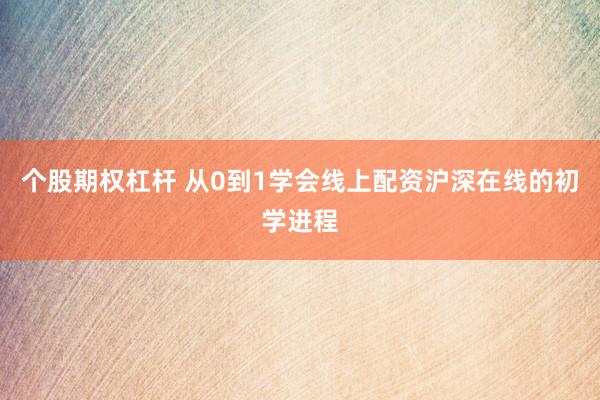 个股期权杠杆 从0到1学会线上配资沪深在线的初学进程