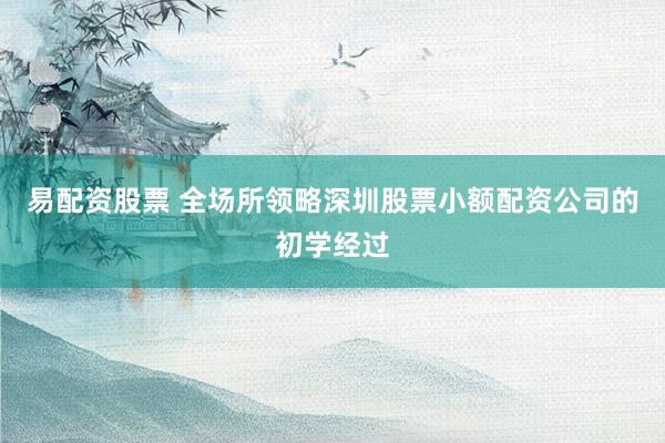 易配资股票 全场所领略深圳股票小额配资公司的初学经过