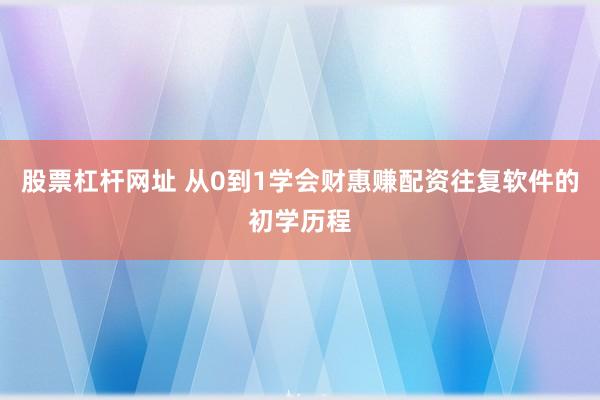 股票杠杆网址 从0到1学会财惠赚配资往复软件的初学历程