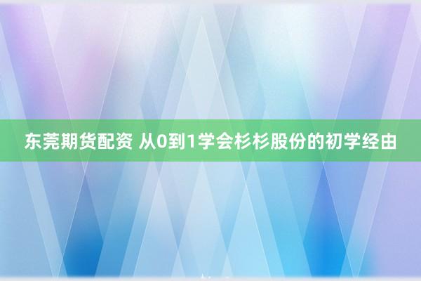 东莞期货配资 从0到1学会杉杉股份的初学经由