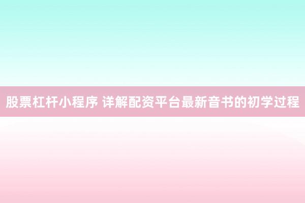 股票杠杆小程序 详解配资平台最新音书的初学过程
