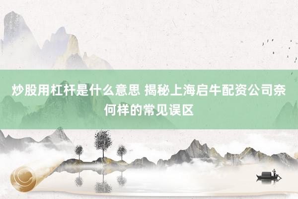 炒股用杠杆是什么意思 揭秘上海启牛配资公司奈何样的常见误区
