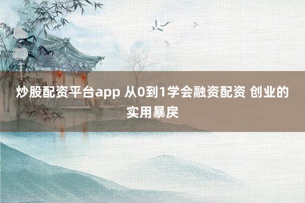 炒股配资平台app 从0到1学会融资配资 创业的实用暴戾