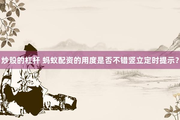 炒股的杠杆 蚂蚁配资的用度是否不错竖立定时提示？