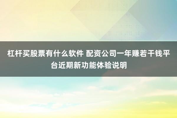 杠杆买股票有什么软件 配资公司一年赚若干钱平台近期新功能体验说明