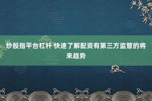 炒股指平台杠杆 快速了解配资有第三方监管的将来趋势