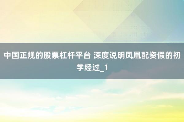 中国正规的股票杠杆平台 深度说明凤凰配资假的初学经过_1