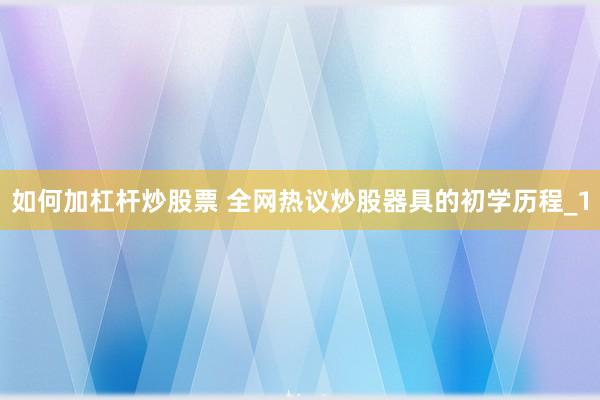 如何加杠杆炒股票 全网热议炒股器具的初学历程_1