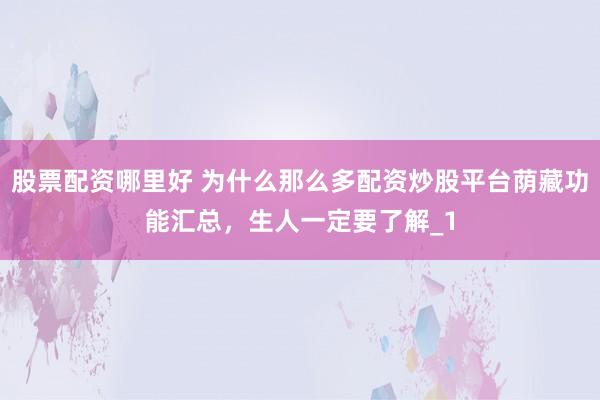 股票配资哪里好 为什么那么多配资炒股平台荫藏功能汇总，生人一定要了解_1